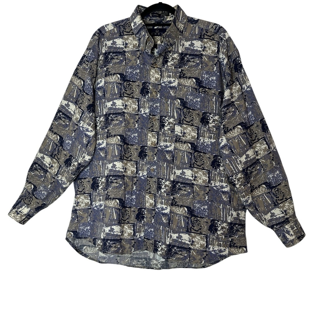 Enro Dress‎ Shirt Mens Large 100% Cotton Lo G Sleeve Pocket Career Rare Print